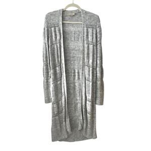 Loft Longline Open-Knit Duster Cardigan | Medium | Gray
